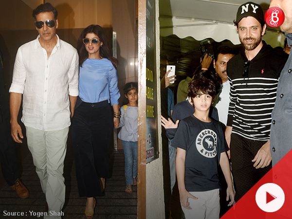 Akshay Kumar, Twinkle Khanna, Hrithik Roshan with their kids at PVR Juhu