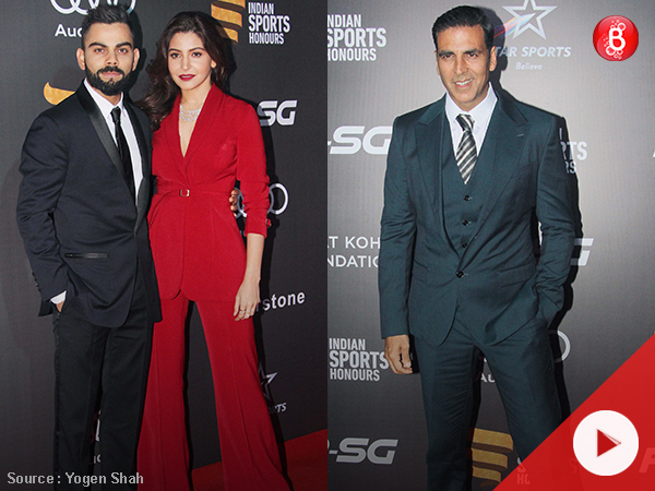 Akshay Kumar, Virat Kohli and Anushka Sharma at Indian Sports Honours 2017