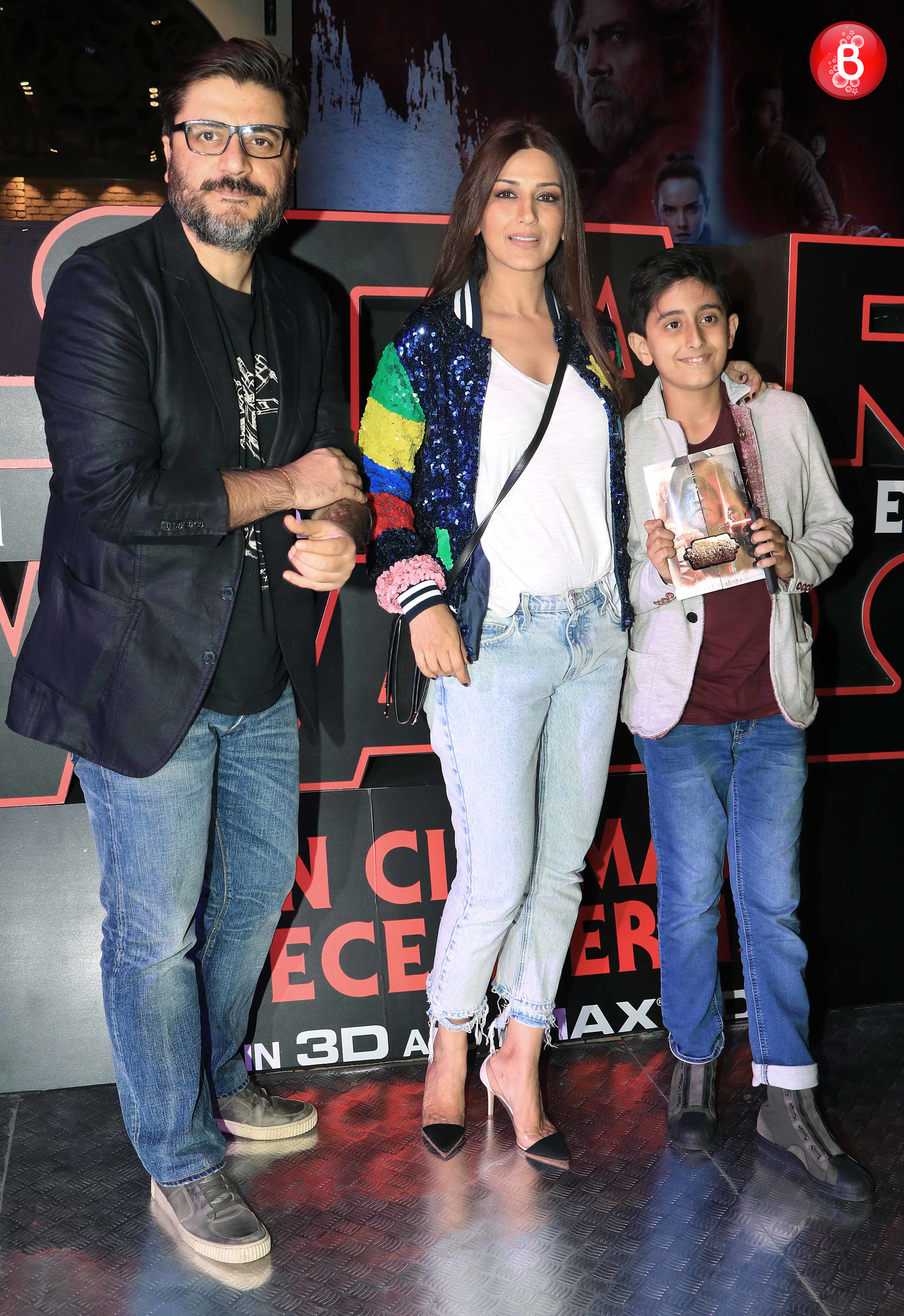 Sonali Bendre with hubby Goldie and child pic