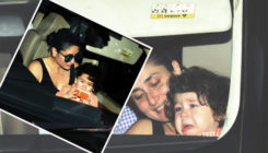 Still cute; A teary-eyed Taimur spotted nestled in mommy Kareena's lap. View Pics