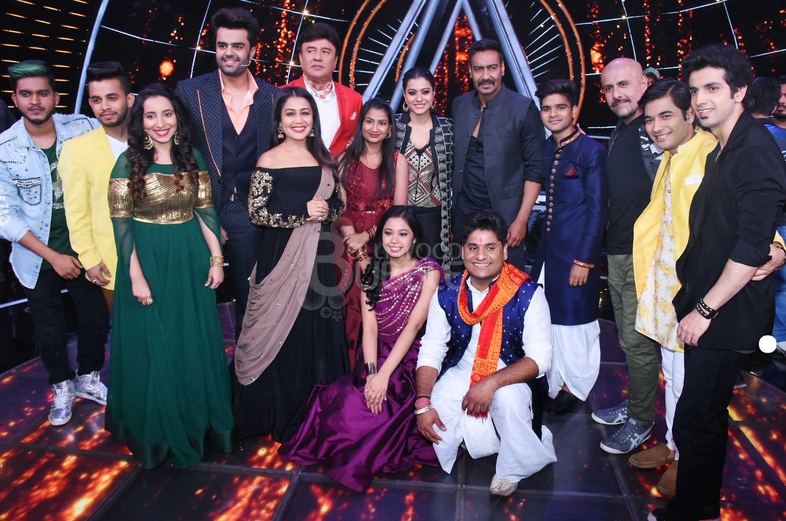 Kajol and Ajay Devgn with Indian Idol team