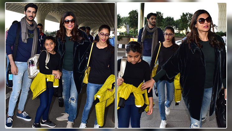 sushmita sen rohman shawl daughters spotted airport