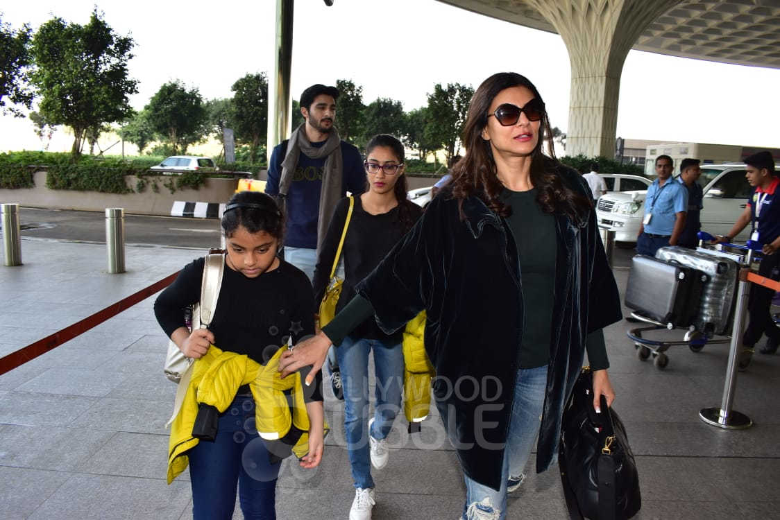 sushmita sen rohman shawl daughters spotted airport