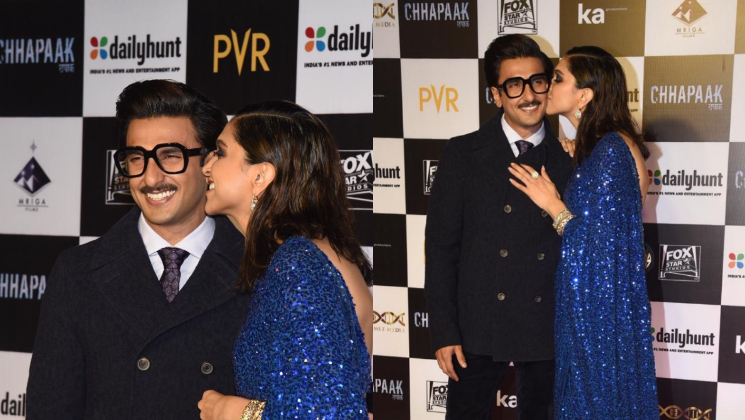 Ranveer Singh and Deepika Padukone-Kiss-Chhapaak Screening