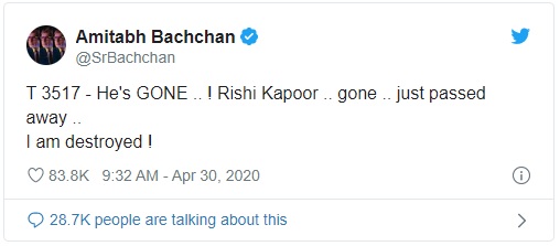 Amitabh Bachchan Rishi Kapoor Death Tweet Delete