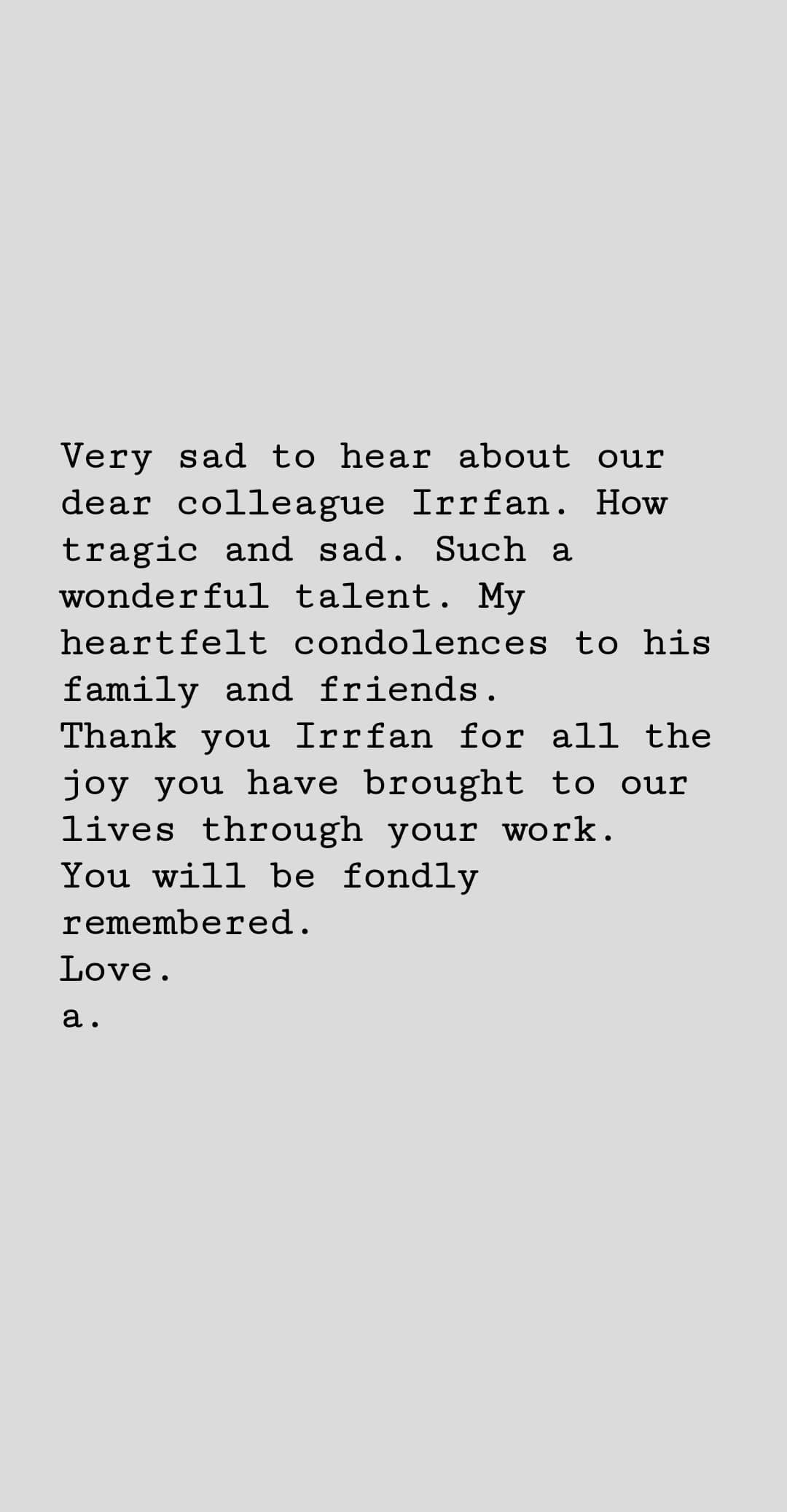 Aamir Khan Irrfan Khan Condolence