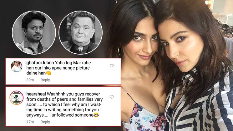Anushka Sharma Sonam Kapoor Trolled Cleavage Birthday Rishi Kapoor Irrfan Khan Death