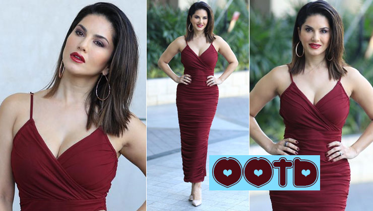 Sunny Leone maroon dress ootd