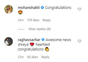Shakti and Raghav comment on Shreya's post