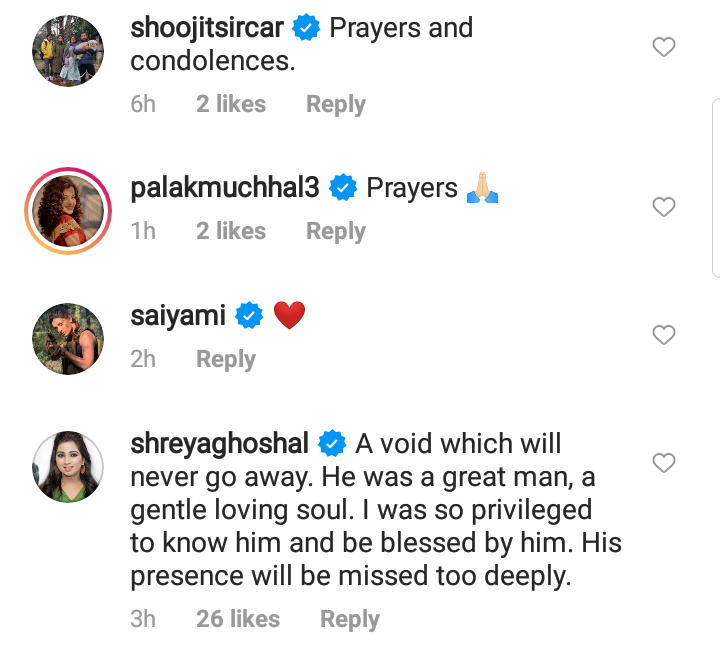 Celebs comments on Shantanu Moitra's father death