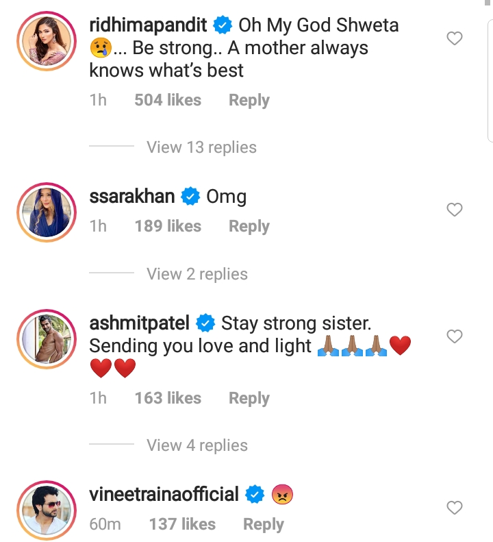 Celebs comments on Shweta Tiwari's post 