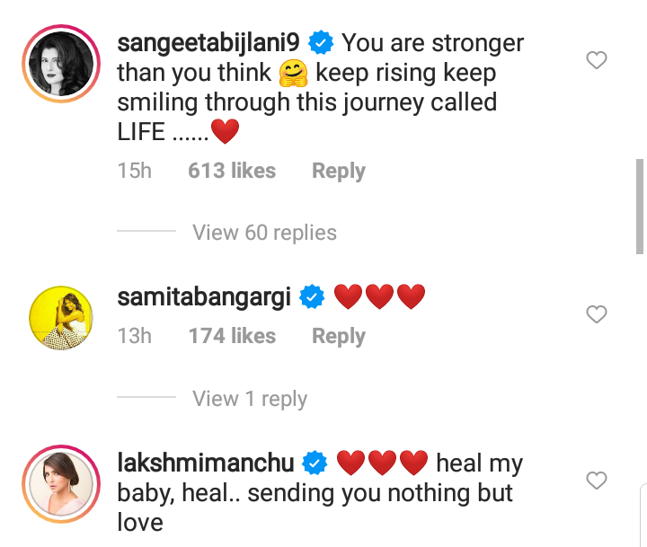 celebs comments on Rhea's post for ssr 