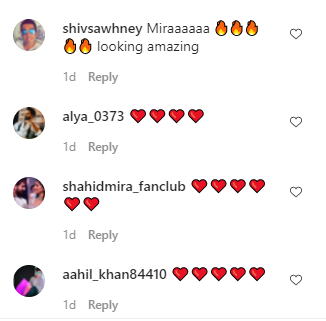 mira rajput kapoor instagram photo comments, 