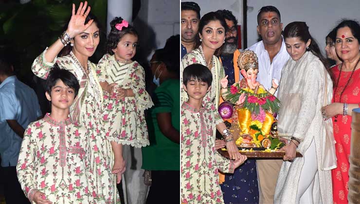 Shilpa Shetty bids farewell to Ganesha with her kids and Raj Kundra's parents; View pics