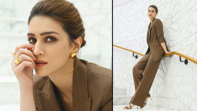 Ootd Kriti Sanon Oozes Boss Lady Vibes As She Dons A Brown Pantsuit