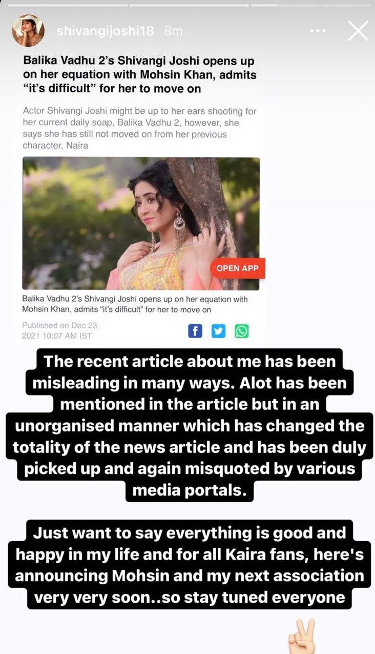 Shivangi Joshi, Yeh Rishta Kya Kehlata