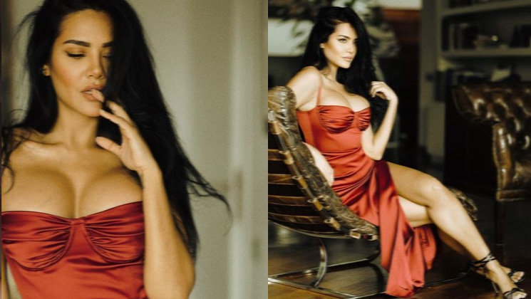 Esha Gupta exudes hotness as she poses in a sexy red satin dress