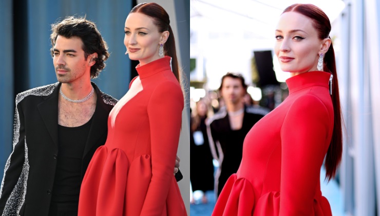 Sophie Turner's Baby Bump In Leather Dress – Louis Vuitton Show