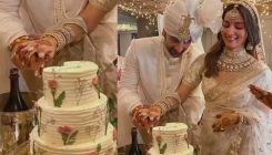 Ranbir Kapoor and Alia cut the wedding cake as they cheer to togetherness