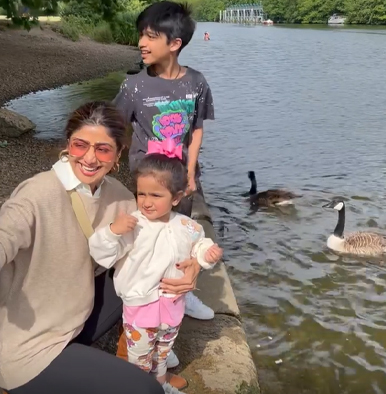 Shilpa Shetty shares an adorable video of daughter Samisha as she copies her while feeding ducks - WATCH