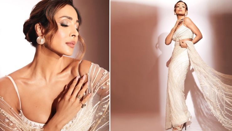 OOTD: Malaika Arora redefines beauty as she stuns in a strappy bustier blouse and off-white tulle saree