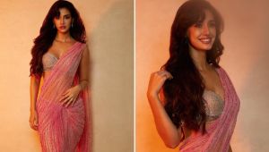 Disha Patani flaunts her hourglass physique as she poses sensuously in a pink sheer saree, view pics