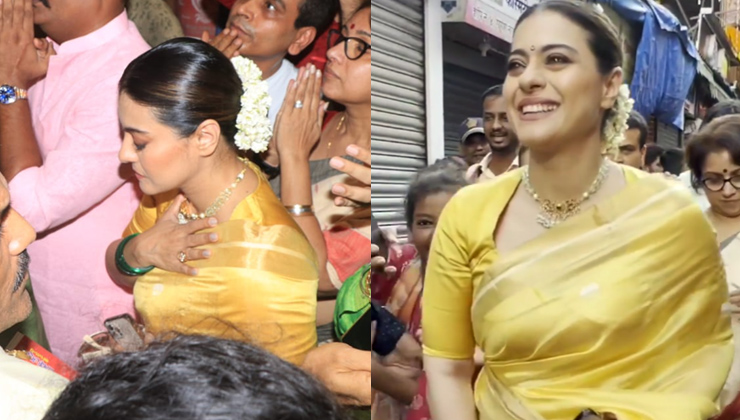 Kajol glows in a bright yellow saree as she visits Lalbaugcha Raja-WATCH