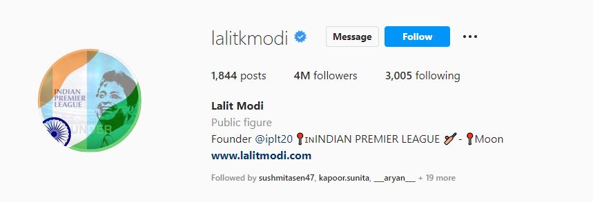 Lalit modi, sushmita sen, instagram bio