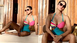 Sunny Leone, cutout monokini, sunny leone bikini, sunny leone monokini