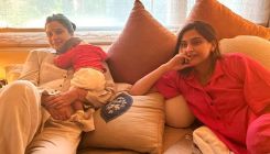 Sonam Kapoor chills with sister Rhea Kapoor as son Vayu comfortably sleeps on his maasi's shoulders-PICS