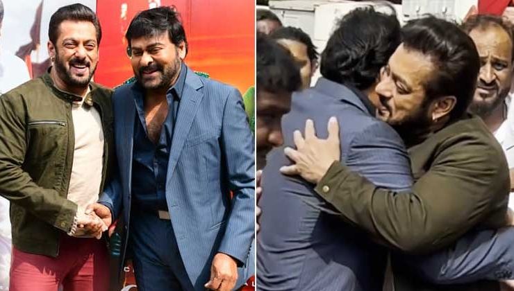 Salman Khan and Chiranjeevi share a warm hug as they arrive for GodFather Hindi trailer launch, Watch