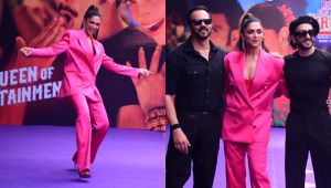 Deepika Padukone exudes Singham vibes as she poses with Ranveer Singh, Rohit Shetty at Cirkus song Current Laga Re launch