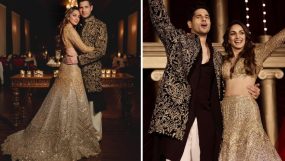 Kiara advani, gold lehenga, sidharth malhotra, manish malhotra,