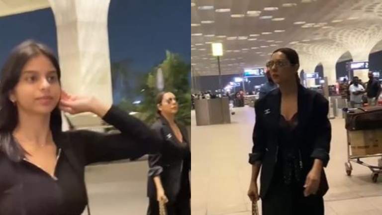 suhana khan with mother gauri khan, suhana khan at the airport, suhana khan photos,