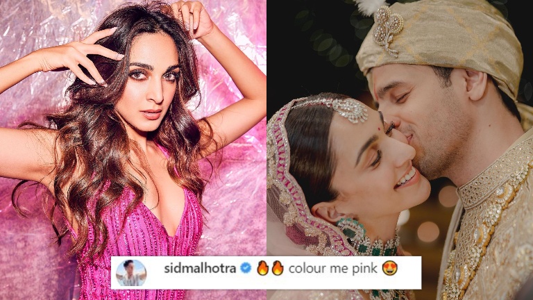 sidharth malhotra comment kiara advani pics, sidharth malhotra kiara advani wedding, kiara advani pink outfit photos,