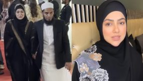 sana khan with her husband at baba siddique's iftaar party,