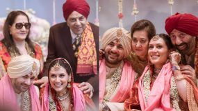 sunny deol, dharmendra, pooja deol, karan deol and drisha acharya, karan deol and drisha acharya wedding