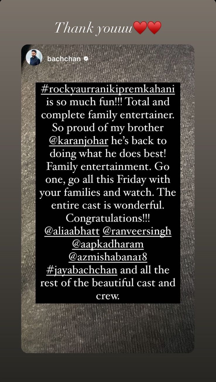 Abhishek Bachchan on Rocky Aur Rani Kii Prem Kahaani