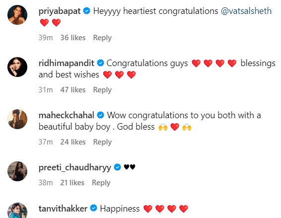 Celebs congratulate Vatsal Sheth and Ishita Dutta