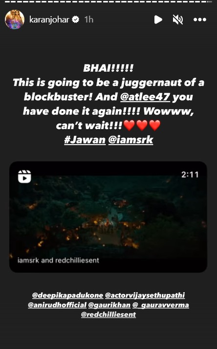 Karan Johar reacts to Jawan Prevue
