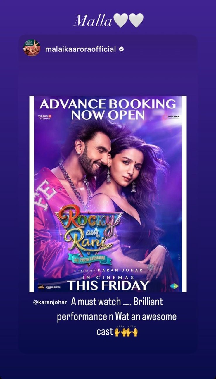 Malaika Arora Khan on Rocky Aur Rani Kii Prem Kahaani