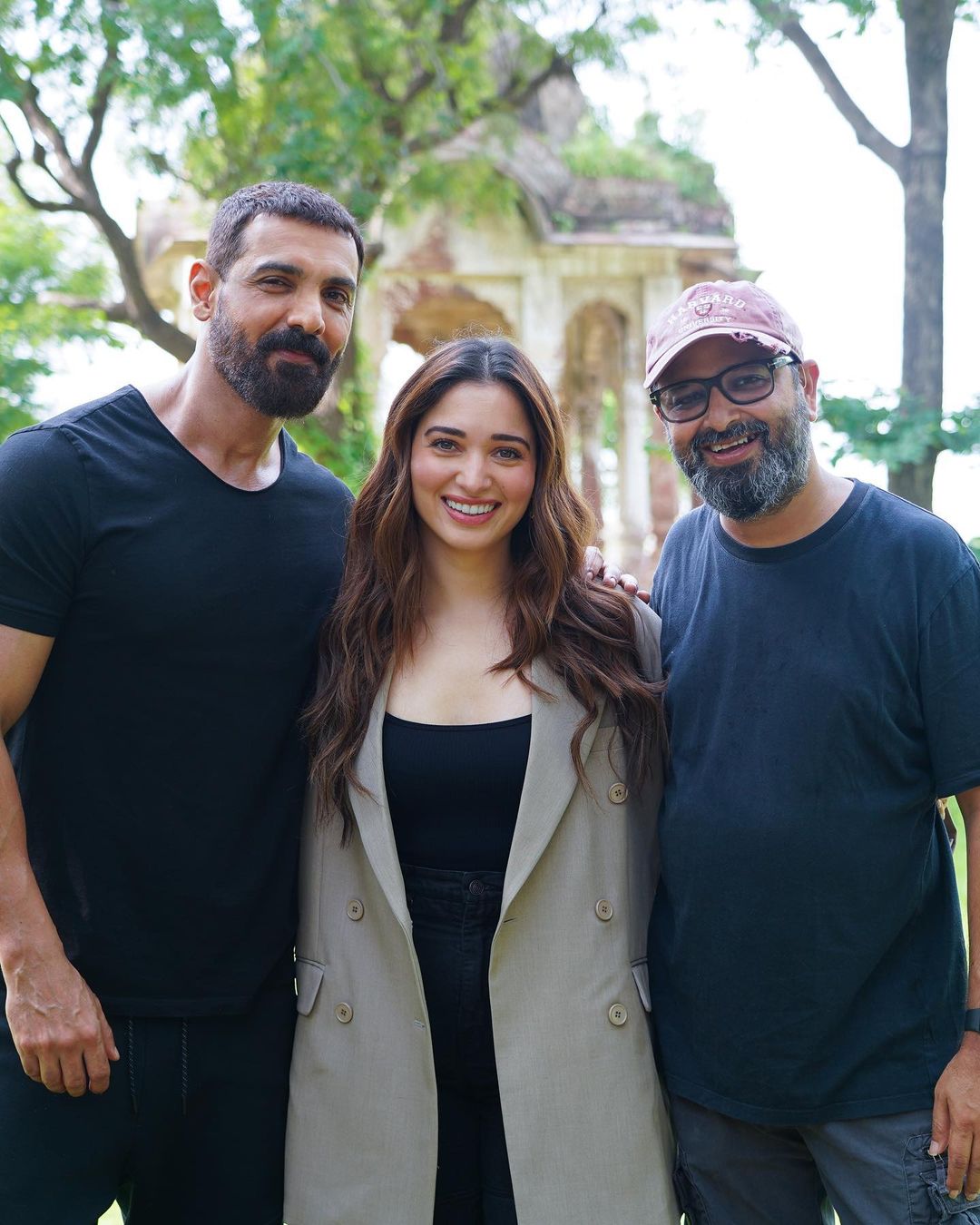Tamannaah Bhatia with John Abraham and Vedaa director Nikkhil Advani