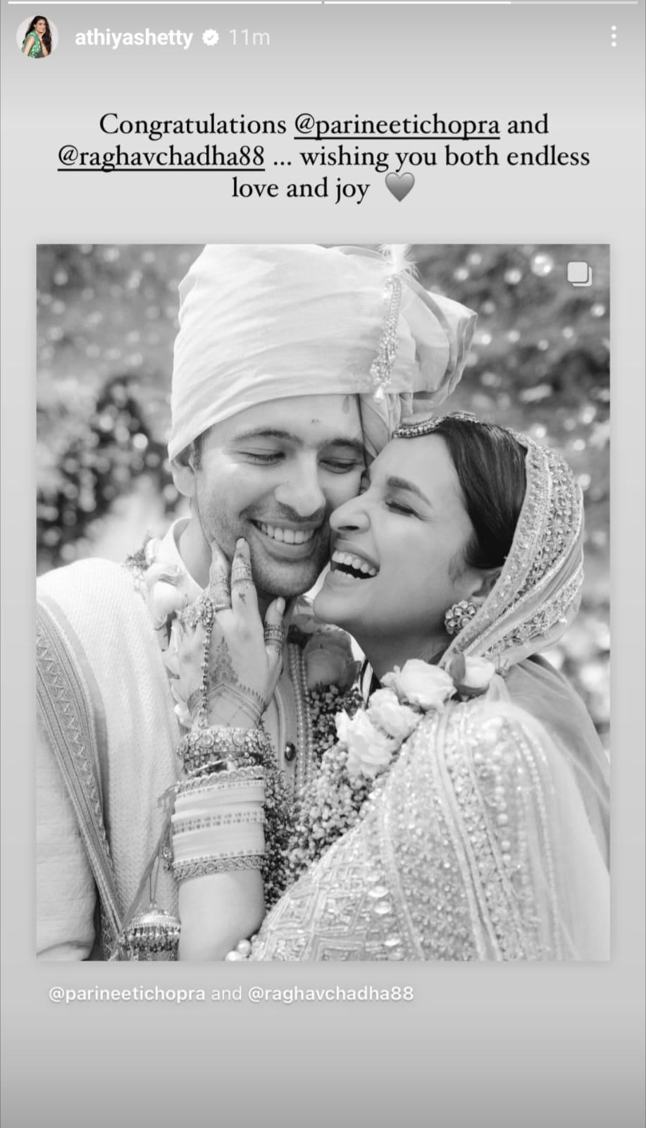 Athiya Shetty wishes Parineeti and Raghav