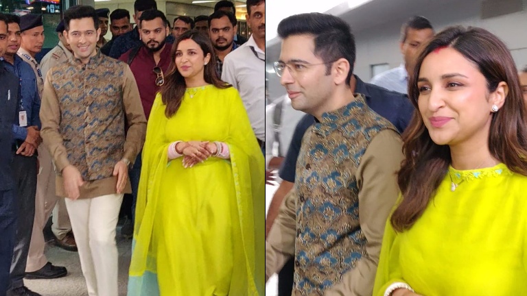 parineeti chopra and raghav chadha arrive in delhi,