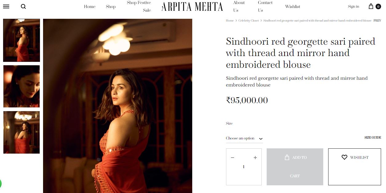 Price Tag of Alia Bhatt Bhatt saree