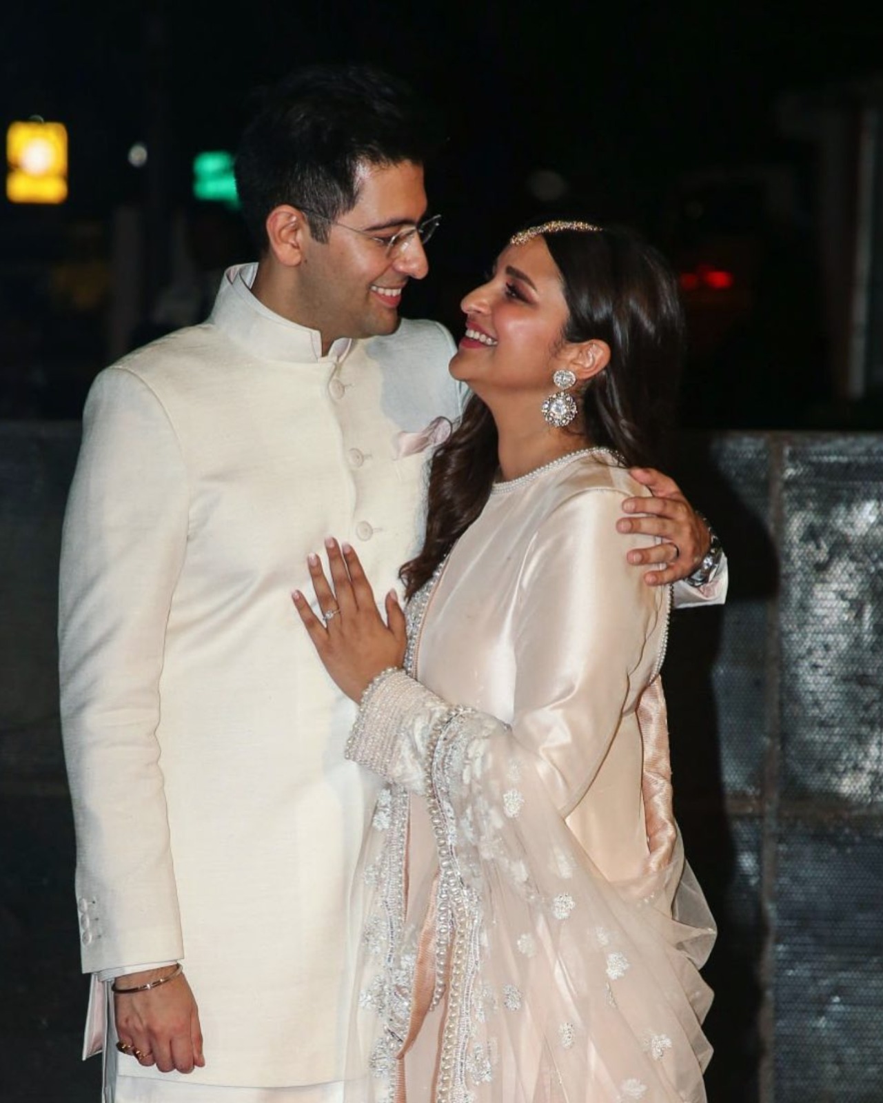Parineeti Chopra and Raghav Chadha greet paparazzi after exchanging rings