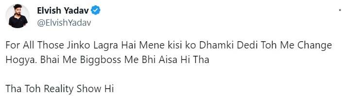 Elvish Yadav tweet
