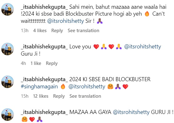 Fans react to Rohit Shetty's post