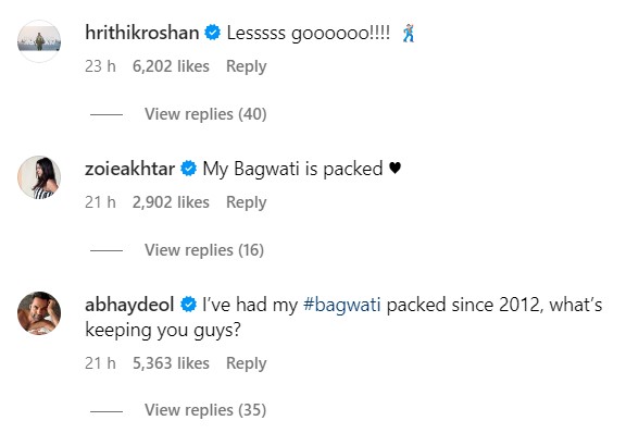 Hrithik Roshan Abhay Deol and Zoya Akhtar comment on Farhan Akhtar's post