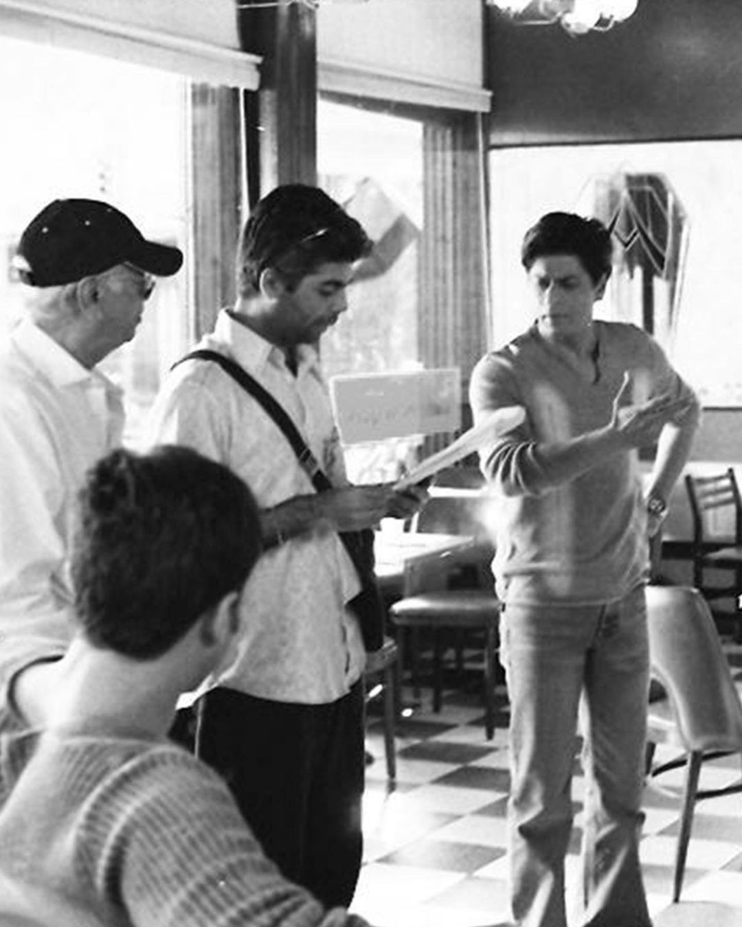 Karan Johar and Shah Rukh Khan in a movie set